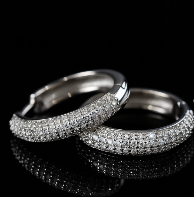 925 Sterling Silver Full Pavé Hoop Earrings with Micro Zircon Stones