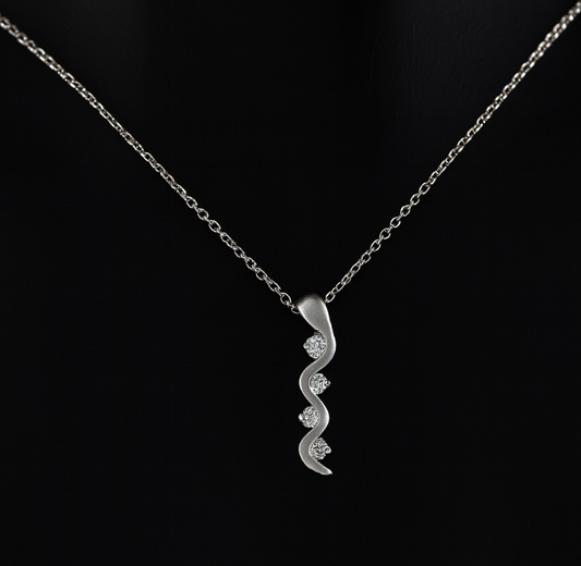 925 Sterling Silver Wavy Pendant Necklace with Matte and Shiny Rhodium Finish