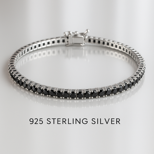 Black Stone Tennis Bracelet in 925 Sterling Silver with Bold Elegant Design