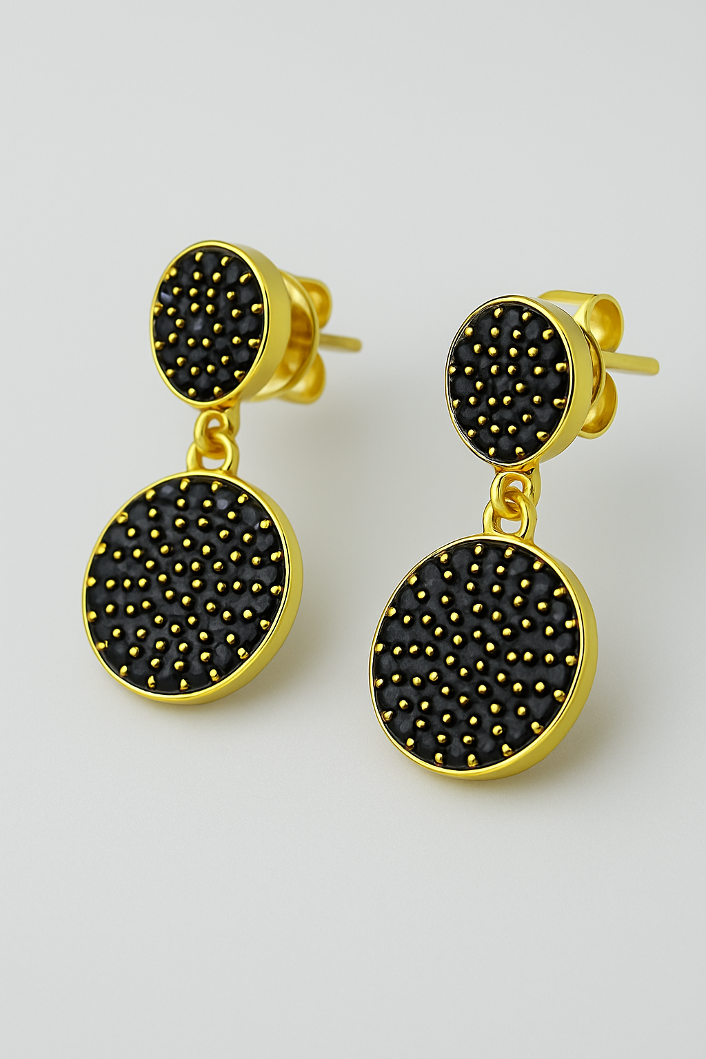 925 Sterling Silver Gold-Covered Black Pavé Drop Earrings