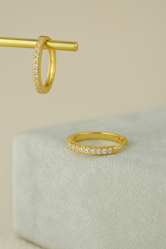 Gold-plated 925 sterling silver hoop earrings with white cubic zirconia stones