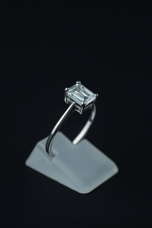 925 Sterling Silver Baguette-Cut Cubic Zirconia Solitaire Ring