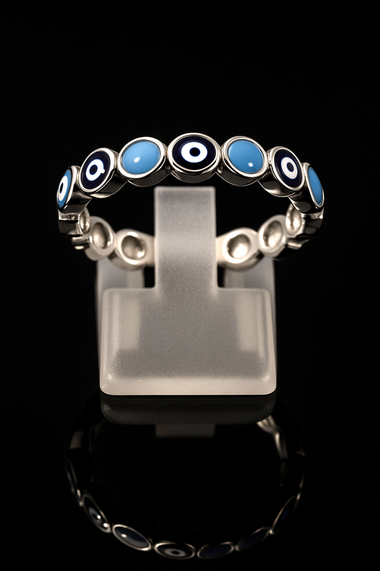 925 Sterling Silver Full Eternity Evil Eye Ring – Minimalist Protection Jewelry