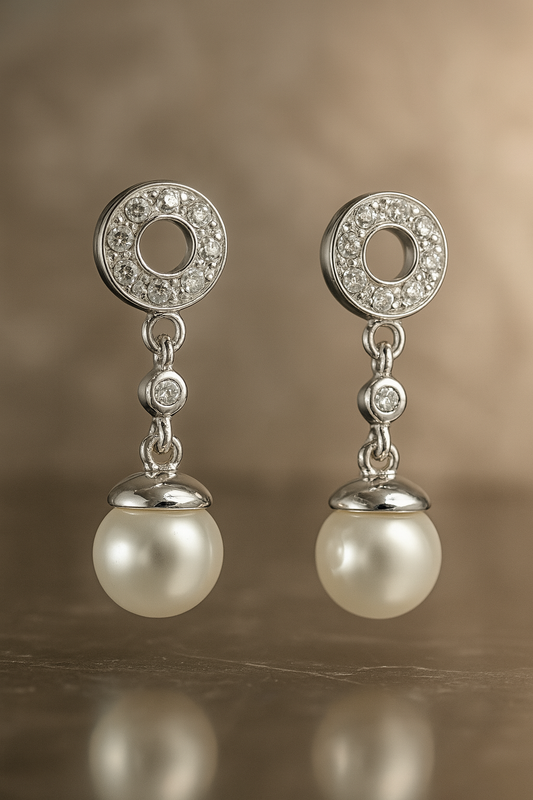 925 Sterling Silver Dangle Pearl Earrings with Sparkling CZ Accents
