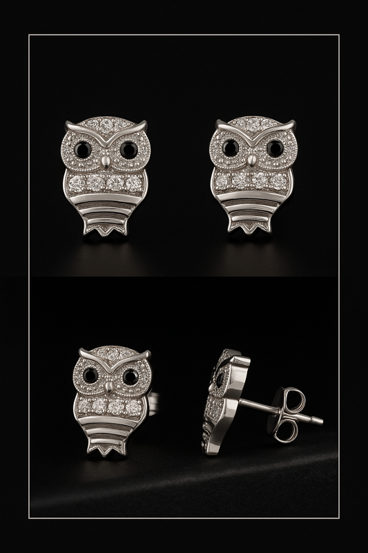 Owl Wisdom 925 Sterling Silver Stud Earrings – Sparkling Symbol of Intelligence & Protection