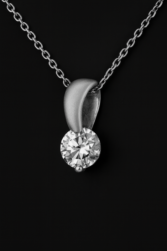 925 Sterling Silver Matte Rhodium Pendant Necklace with Brilliant-Cut Zircon