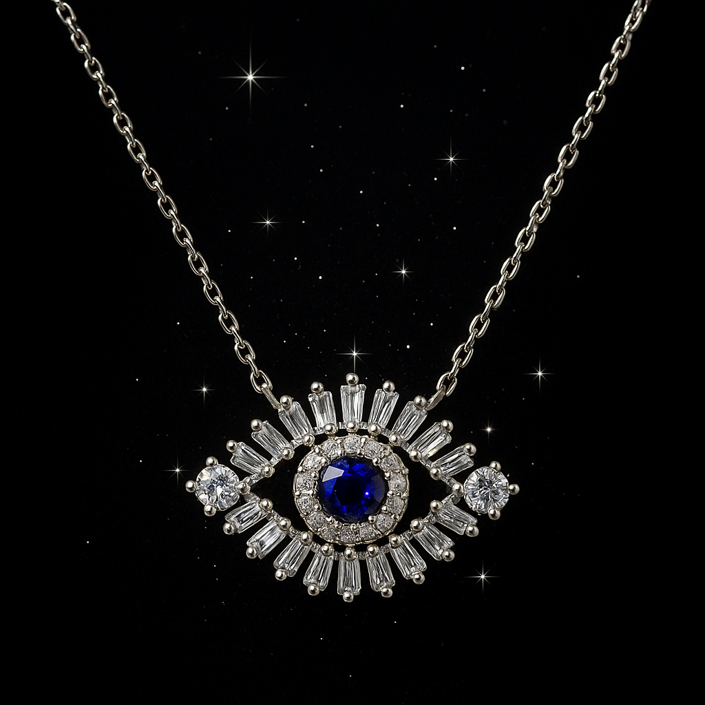Dazzling Blue Topaz Eye Pendant Necklace – 925 Sterling Silver