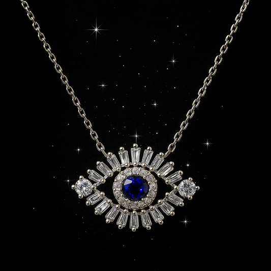 Dazzling Blue Topaz Eye Pendant Necklace – 925 Sterling Silver