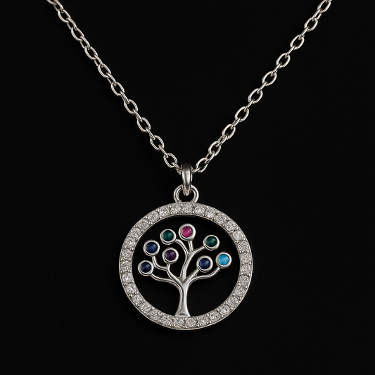 Tree of Life Necklace with Colorful Stones – 925 Sterling Silver