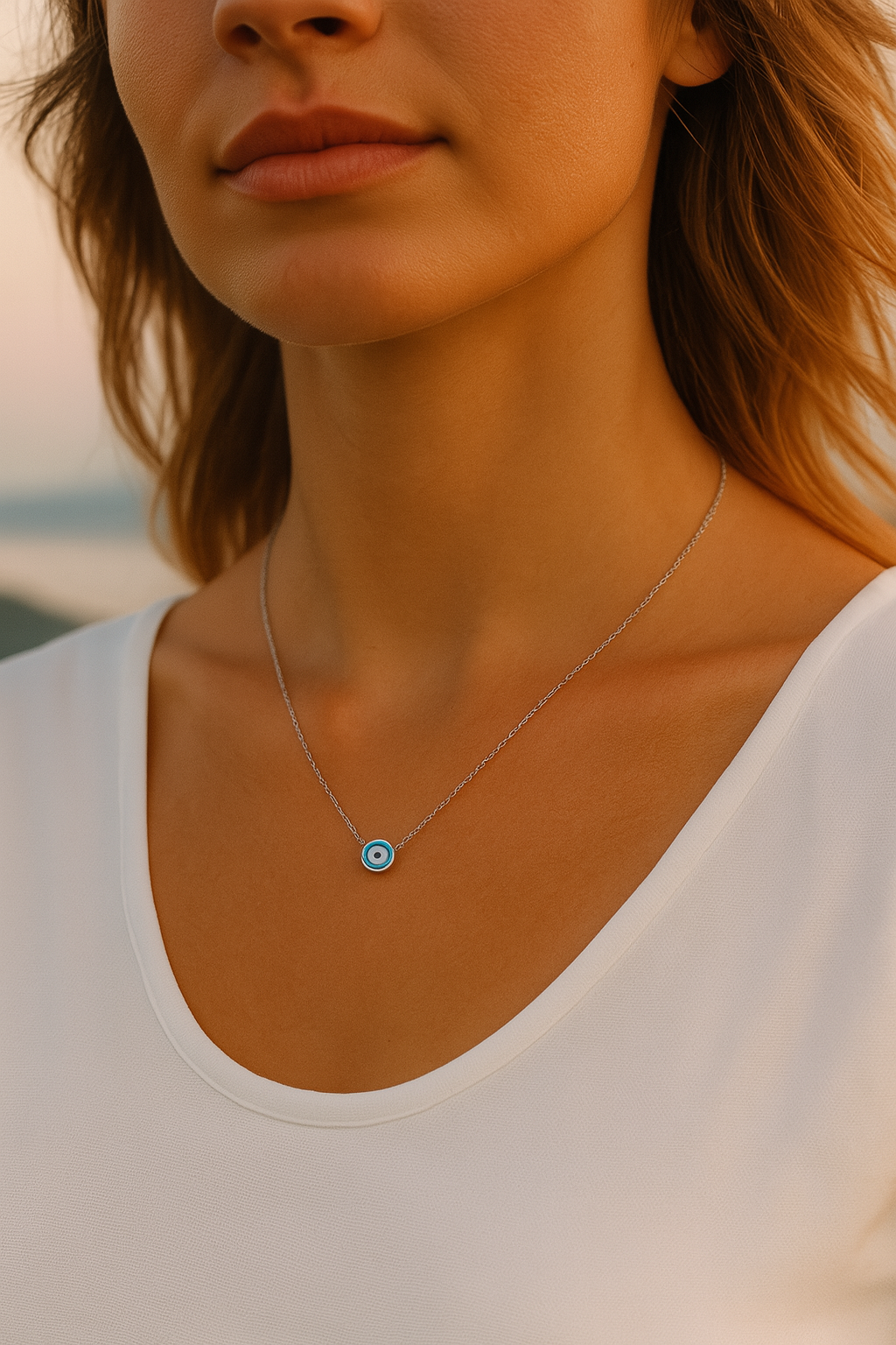 Light Blue Evil Eye Necklace – 925 Sterling Silver