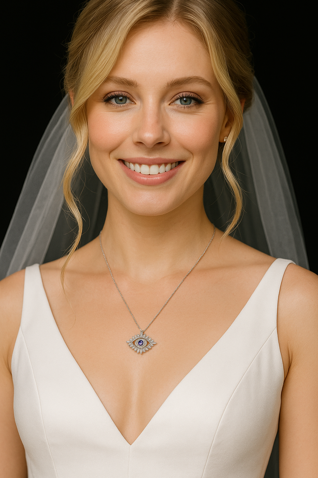 Dazzling Blue Topaz Eye Pendant Necklace – 925 Sterling Silver