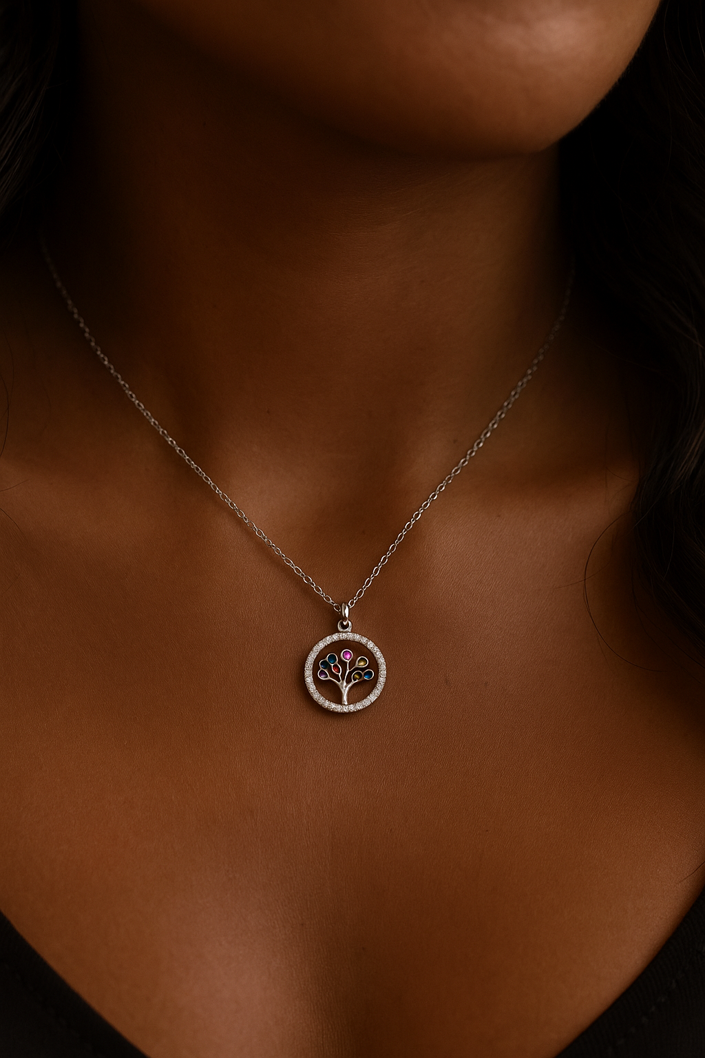 Tree of Life Necklace with Colorful Stones – 925 Sterling Silver