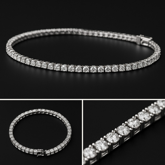 925 Sterling Silver Classic Tennis Bracelet with Brilliant-Cut Zircon Waterway Design