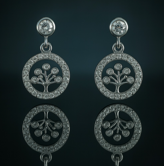 Tree of Life Earrings in 925 Sterling Silver with Sparkling Zircon Stones