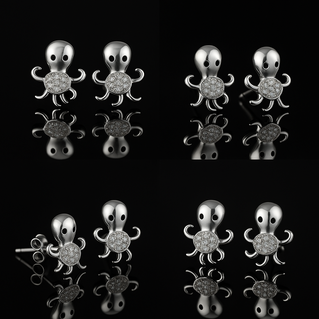 925 Sterling Silver Octopus Stud Earrings with Sparkling Zircon Stones