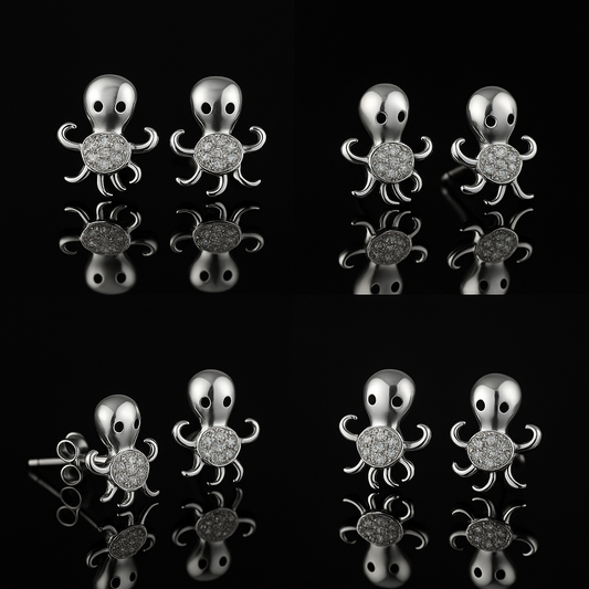925 Sterling Silver Octopus Stud Earrings with Sparkling Zircon Stones