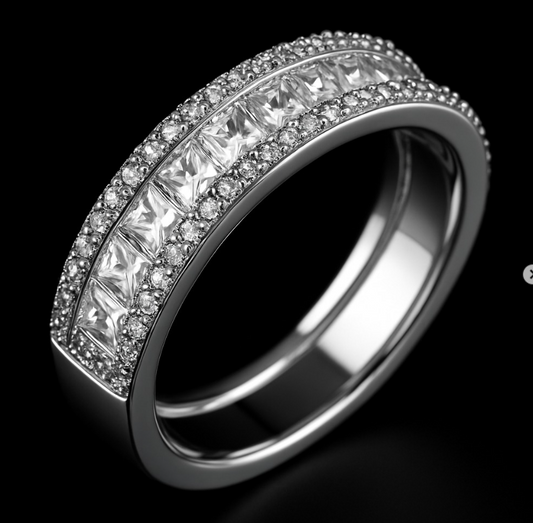 925 Sterling Silver Princess Cut Zircon Eternity Ring – Triple Row Luxury Design