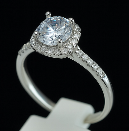 925 Sterling Silver Halo Ring with Rectangular-Cut Zircon – Elegant Engagement Style