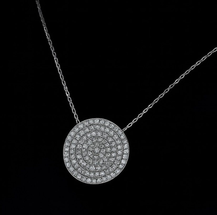 925 Sterling Silver Circular Pendant Necklace with Cubic Zirconia – Radiant Statement Piece