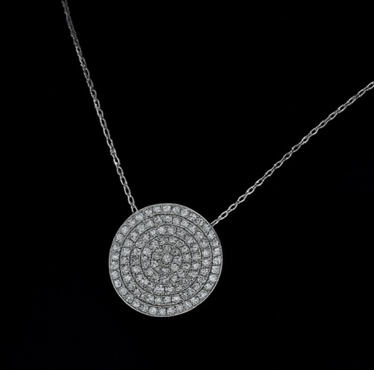 925 Sterling Silver Circular Pendant Necklace with Cubic Zirconia – Radiant Statement Piece