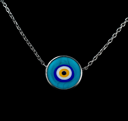 Bold Evil Eye Semi Precious Stone Necklace in Sterling Silver