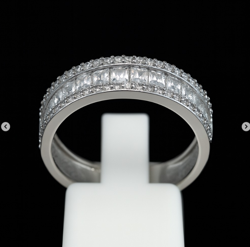 925 Sterling Silver Princess Cut Zircon Eternity Ring – Triple Row Luxury Design