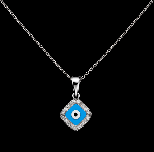 Elegant Evil Eye Pendant Necklace – Square Design in 925 Sterling Silver