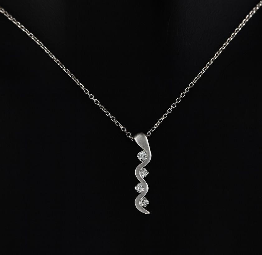 925 Sterling Silver Wavy Pendant Necklace with Matte and Shiny Rhodium Finish