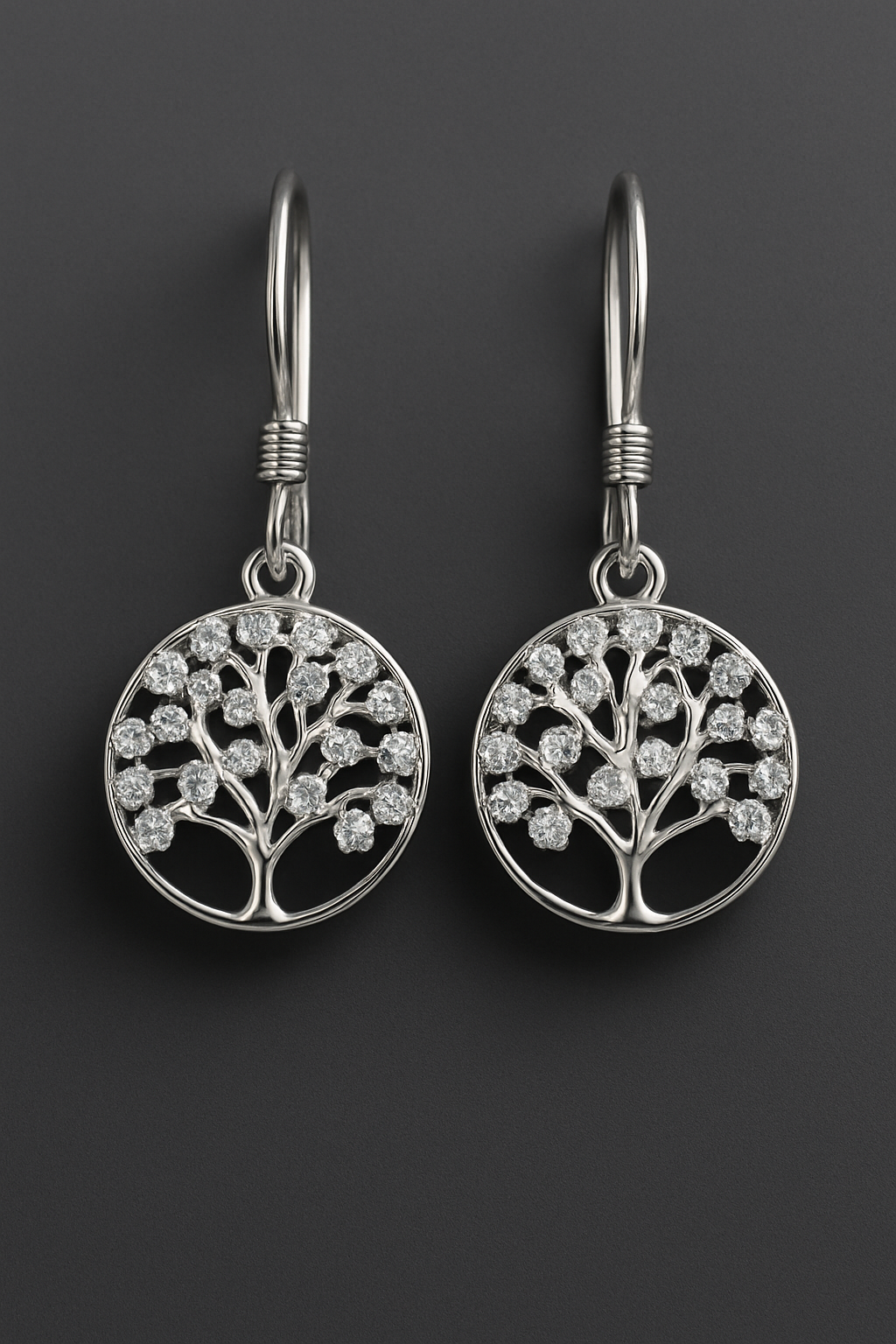 Sterling Silver Tree of Life Zircon Earrings – Symbolic Elegance in Sparkling Detail