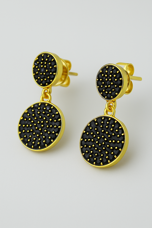 925 Sterling Silver Gold-Covered Black Pavé Drop Earrings