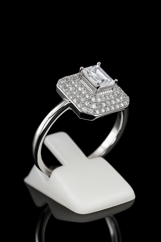 925 Sterling Silver Quad Halo Ring – Rhodium Plated for Long-Lasting Shine