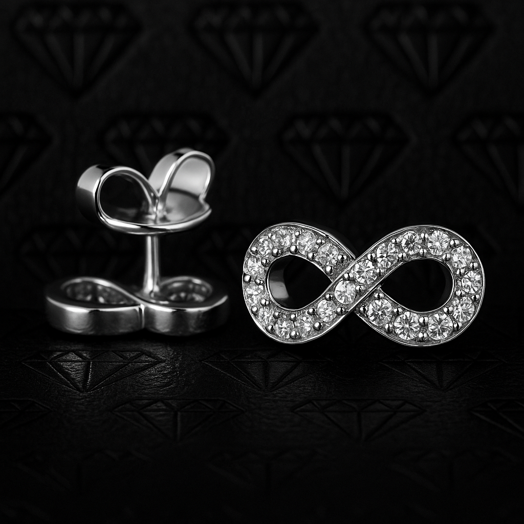 925 sterling silver infinity stud earrings with sparkling cubic zirconia stones