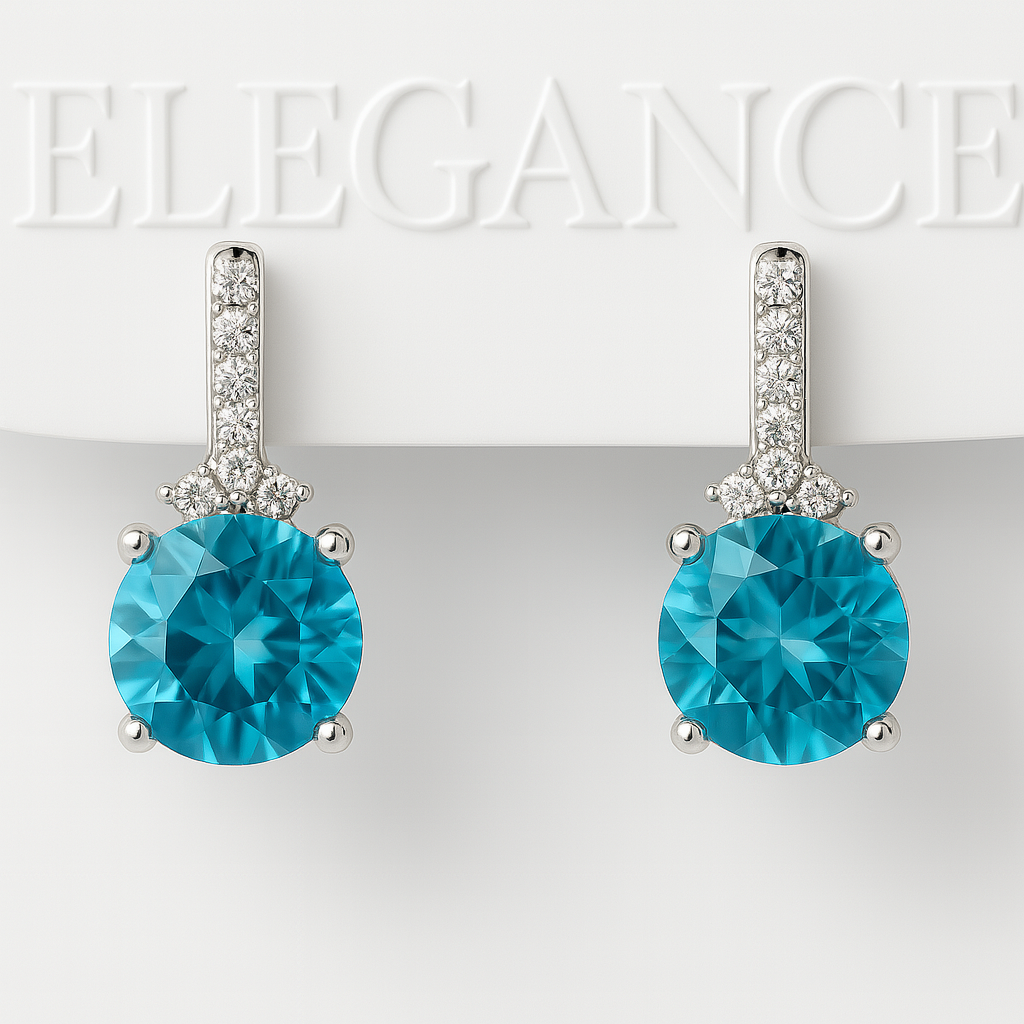 925 sterling silver drop earrings with vivid round-cut blue cubic zirconia stones and pavé accents