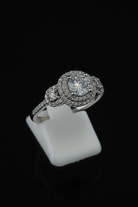 925 Sterling Silver Halo Design Half Eternity Ring – Cubic Zirconia Encrusted