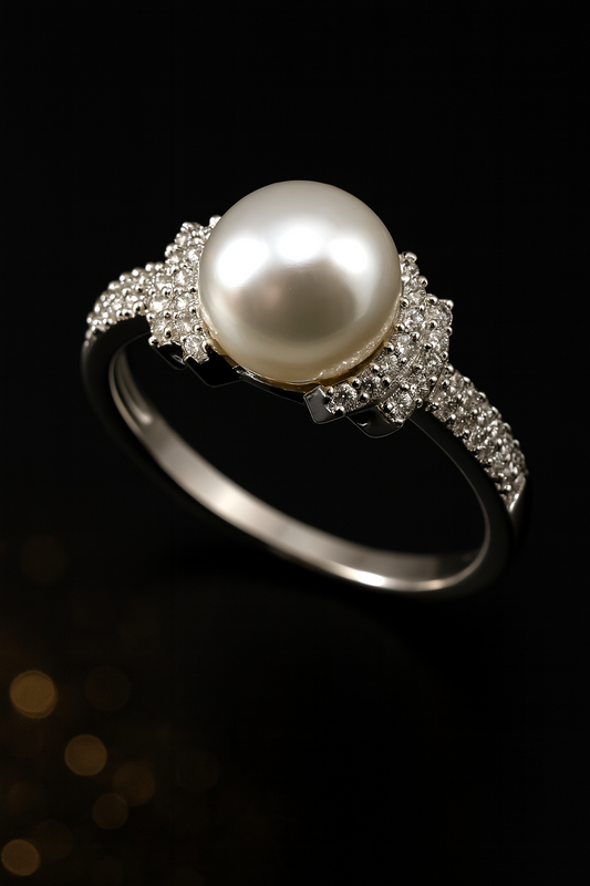 925 Sterling Silver Pearl Ring with Zircon Accents – Classic Elegant Design