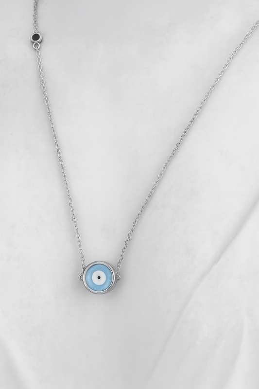 Light Blue Evil Eye Necklace – 925 Sterling Silver
