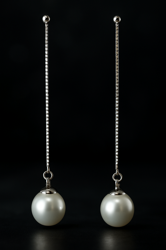 Elegant 925 Sterling Silver Long Drop Pearl Earrings