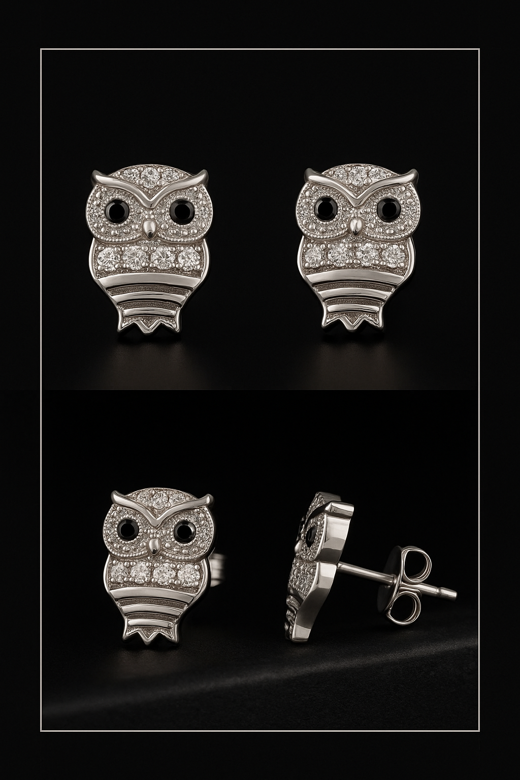 Owl Wisdom 925 Sterling Silver Stud Earrings – Sparkling Symbol of Intelligence & Protection