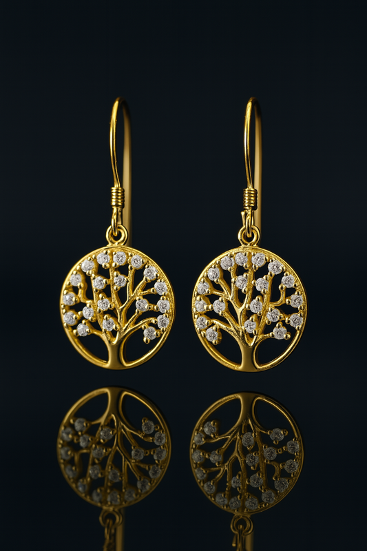 Gold Covered 925 Sterling Silver Tree of Life Earrings