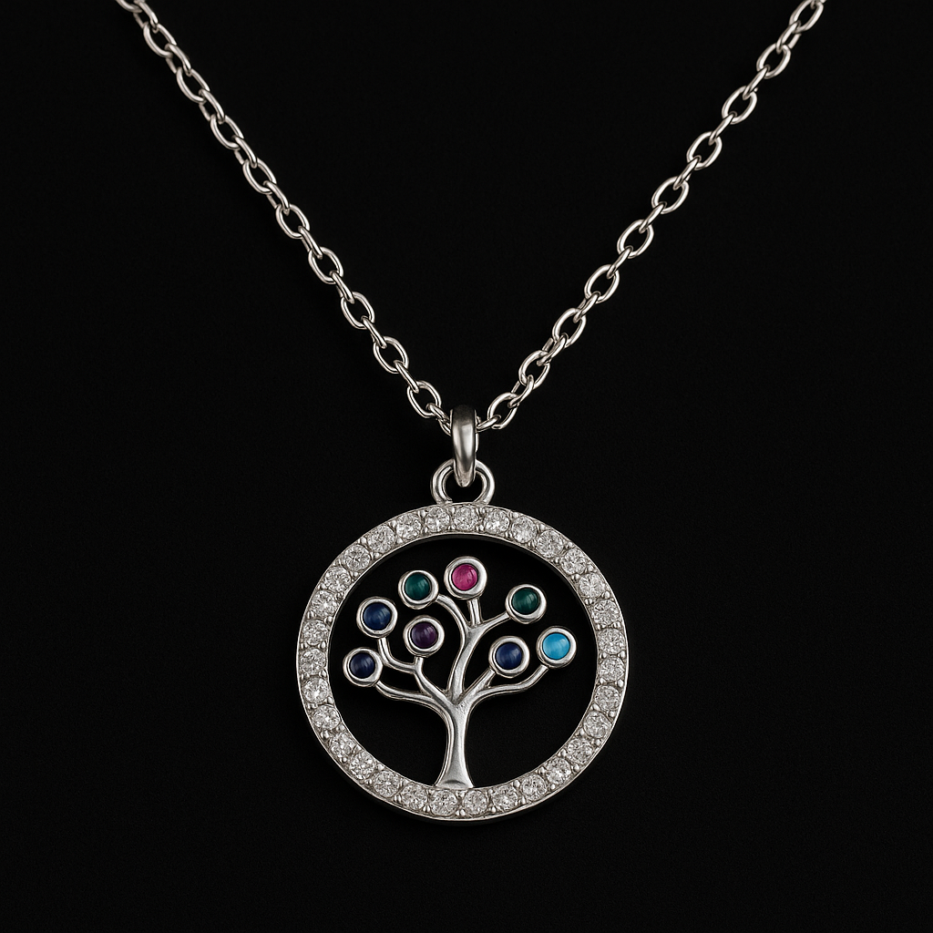 Tree of Life Necklace with Colorful Stones – 925 Sterling Silver