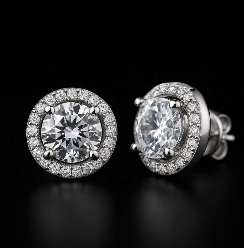 925 Sterling Silver Classic Halo Stud Earrings with Brilliant-Cut Zircon Center