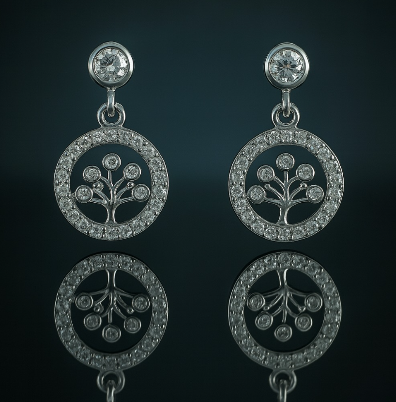 Tree of Life Earrings in 925 Sterling Silver with Sparkling Zircon Stones