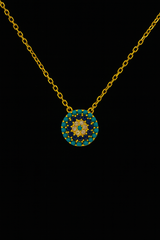 14K Gold-Plated Mandala Mosaic Necklace with Multicolor Crystal Inlays