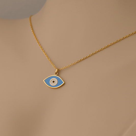 Minimal Evil Eye Necklace – 14K Gold-Plated Protection Charm