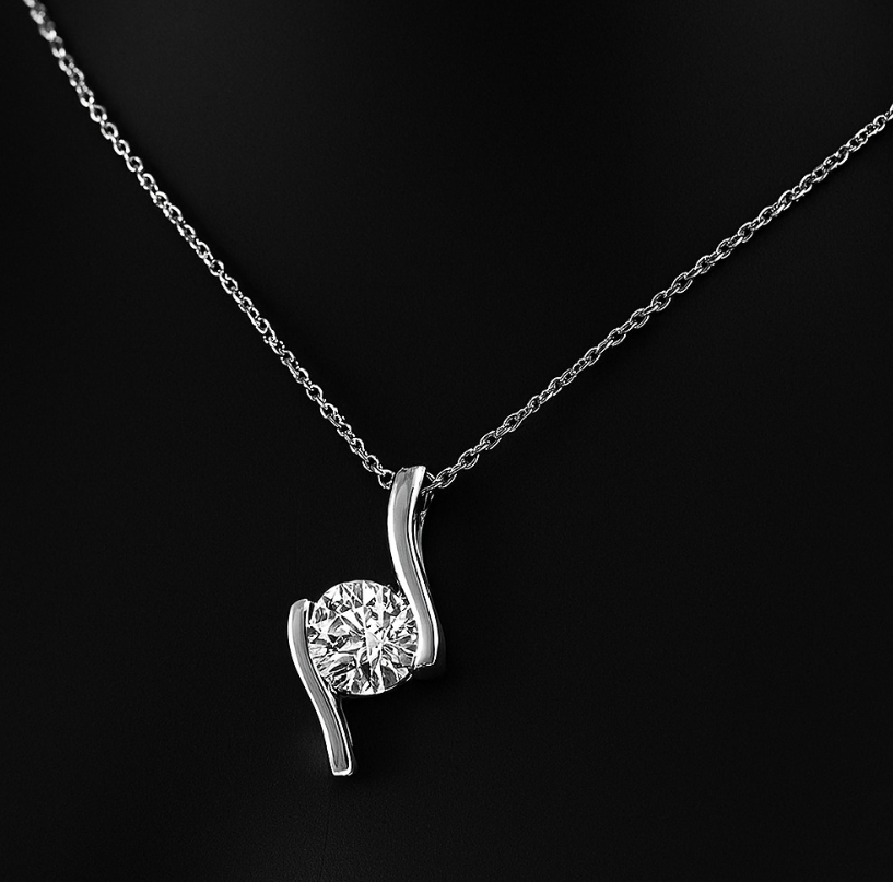 Modern Solitaire Pendant Necklace in Sterling Silver