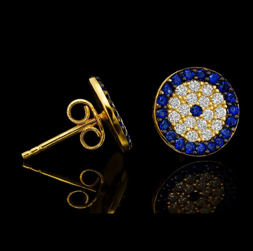 “14K Gold-Plated Royal Blue Stud Earrings in 925 Sterling Silver