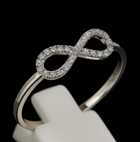 925 Sterling Silver Infinity Ring with Premium Zircon Stones – Rhodium Plated