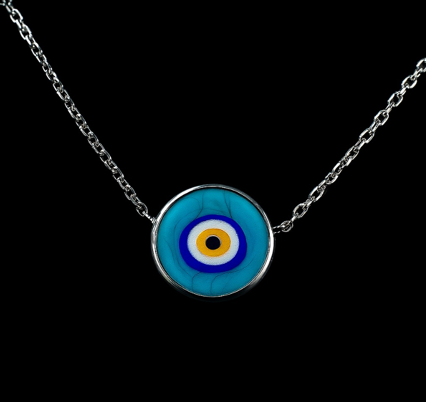 Bold Evil Eye Semi Precious Stone Necklace in Sterling Silver