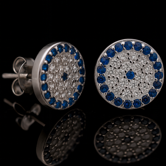 Sterling Silver Evil Eye Stud Earrings with Sparkling Zircon Accents