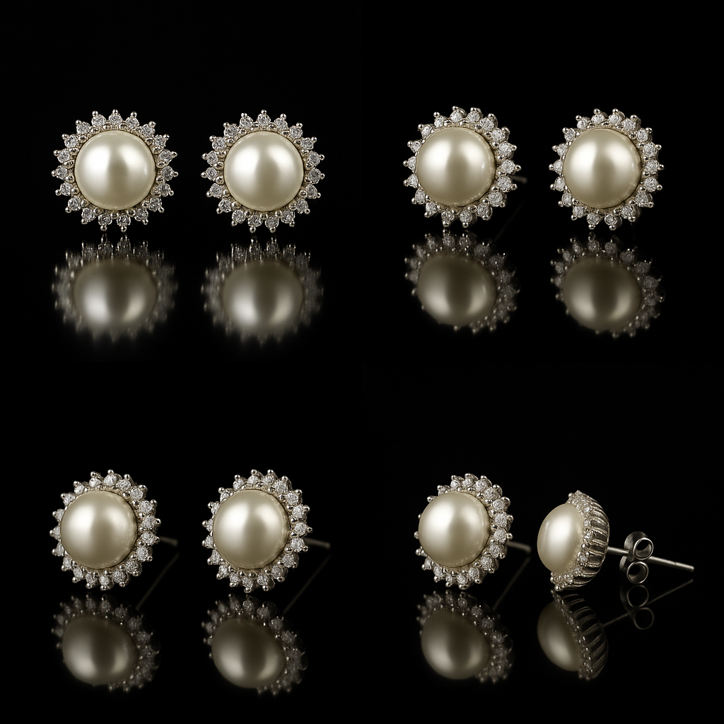 Vintage Pearl Halo Stud Earrings in 925 Sterling Silver with Zircon Detailing